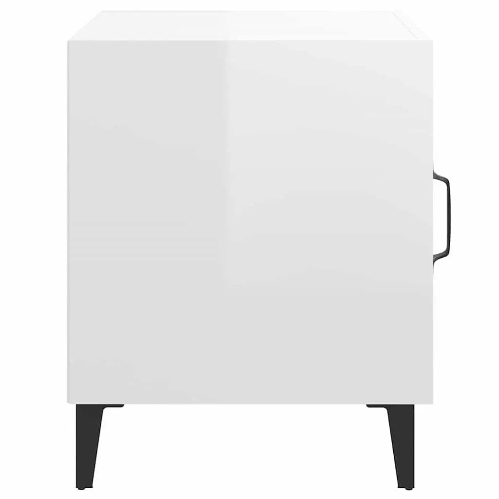 Bedside Table White High Gloss Engineered Wood Nightstand Single Door Cabinet