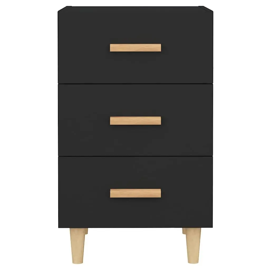 Bedside Cabinet Black 3 Drawer Nightstand Storage Table