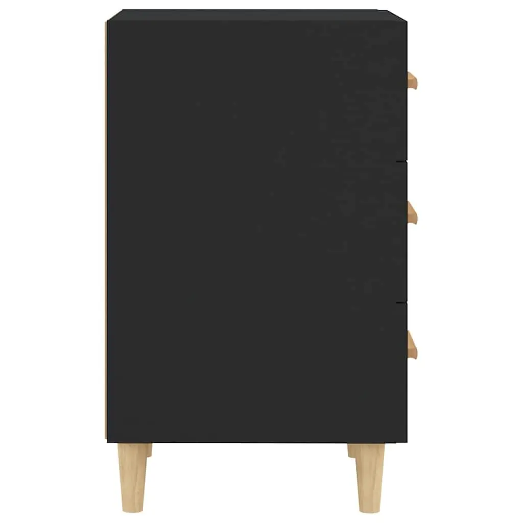 Bedside Cabinet Black 3 Drawer Nightstand Storage Table
