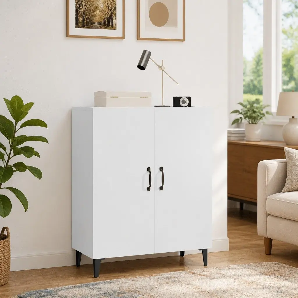 Sideboard White 70x34x90 cm Storage Cabinet with 2 Doors Engineered Wood Buffet