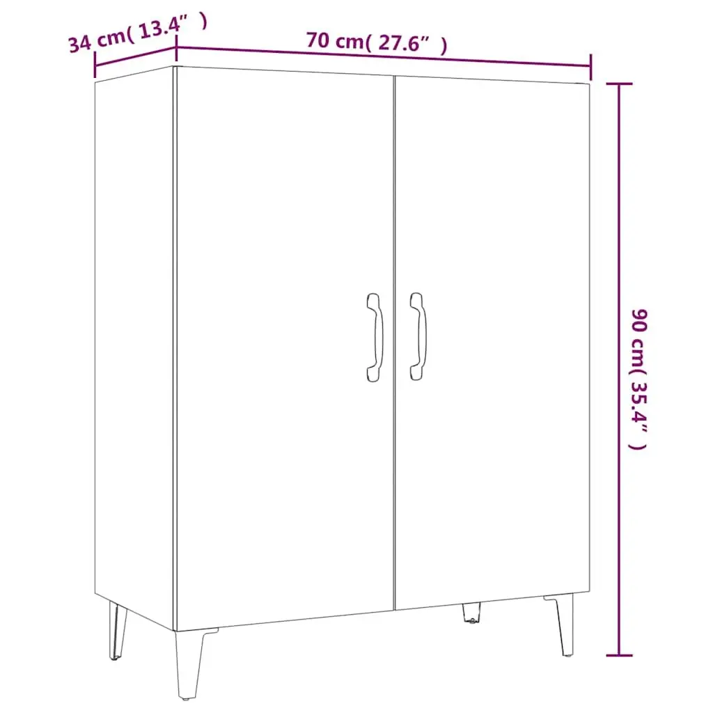 Sideboard White 70x34x90 cm Storage Cabinet with 2 Doors Engineered Wood Buffet