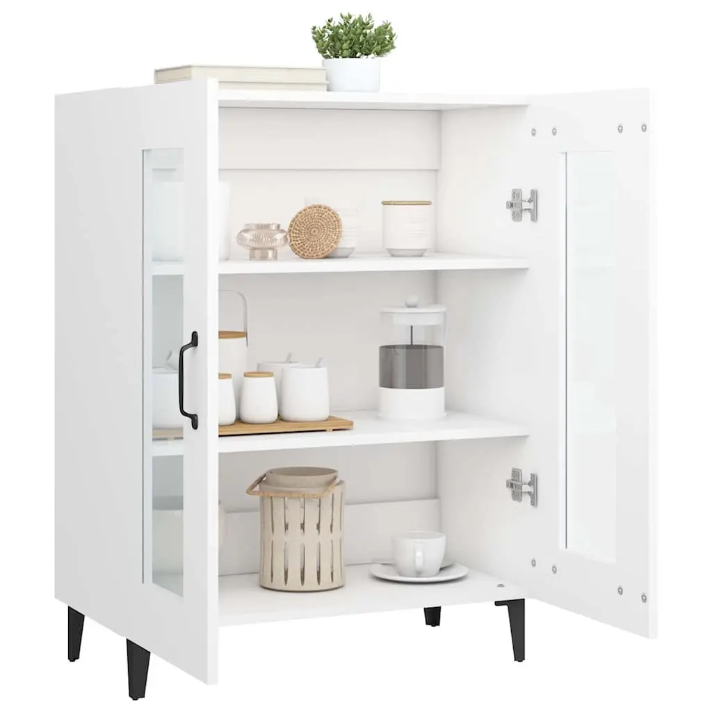 White Sideboard Cabinet with Glass Doors 69.5 x 34 x 90 cm Engineered Wood