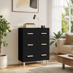 Sideboard Black 70x34x90 cm Storage Cabinet with 3 Drawers Buffet Furniture