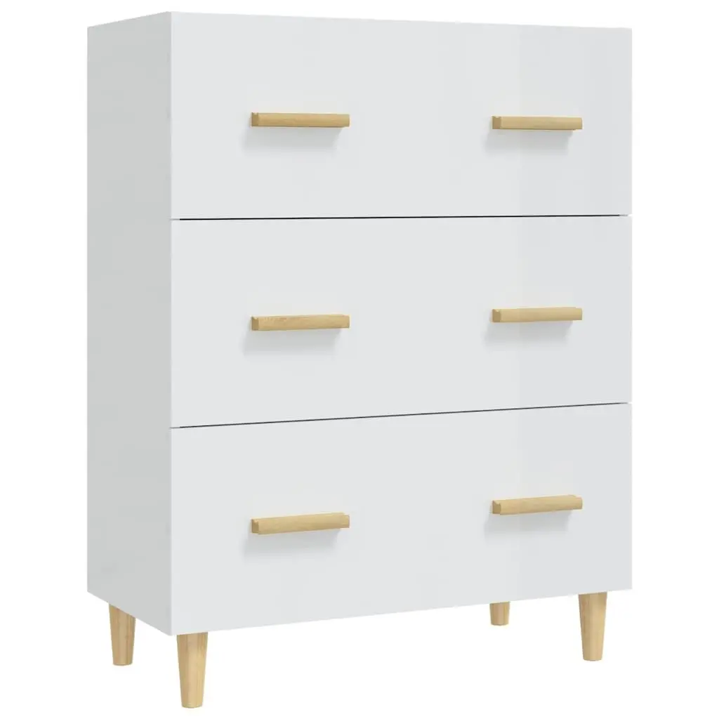 High Gloss White Sideboard Cabinet with 3 Drawers 70x34x90cm Storage Buffet