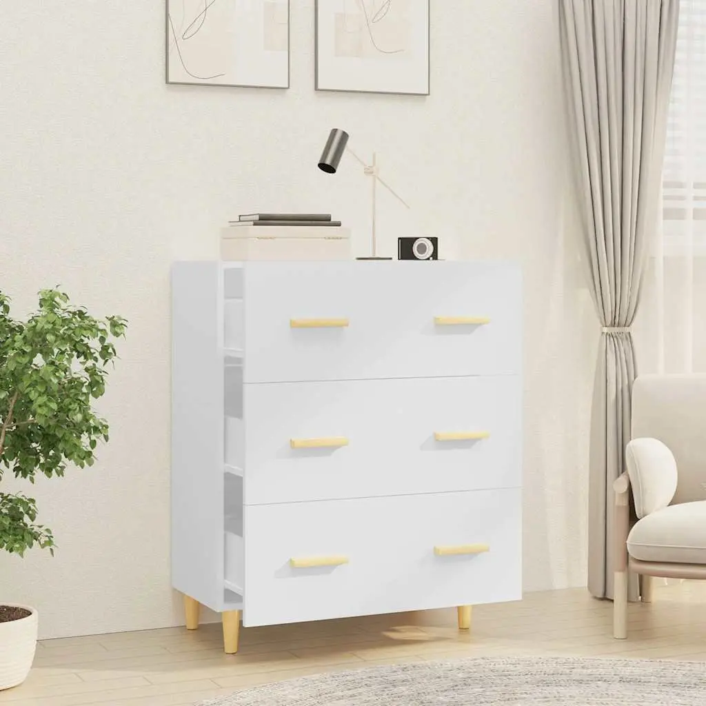 High Gloss White Sideboard Cabinet with 3 Drawers 70x34x90cm Storage Buffet