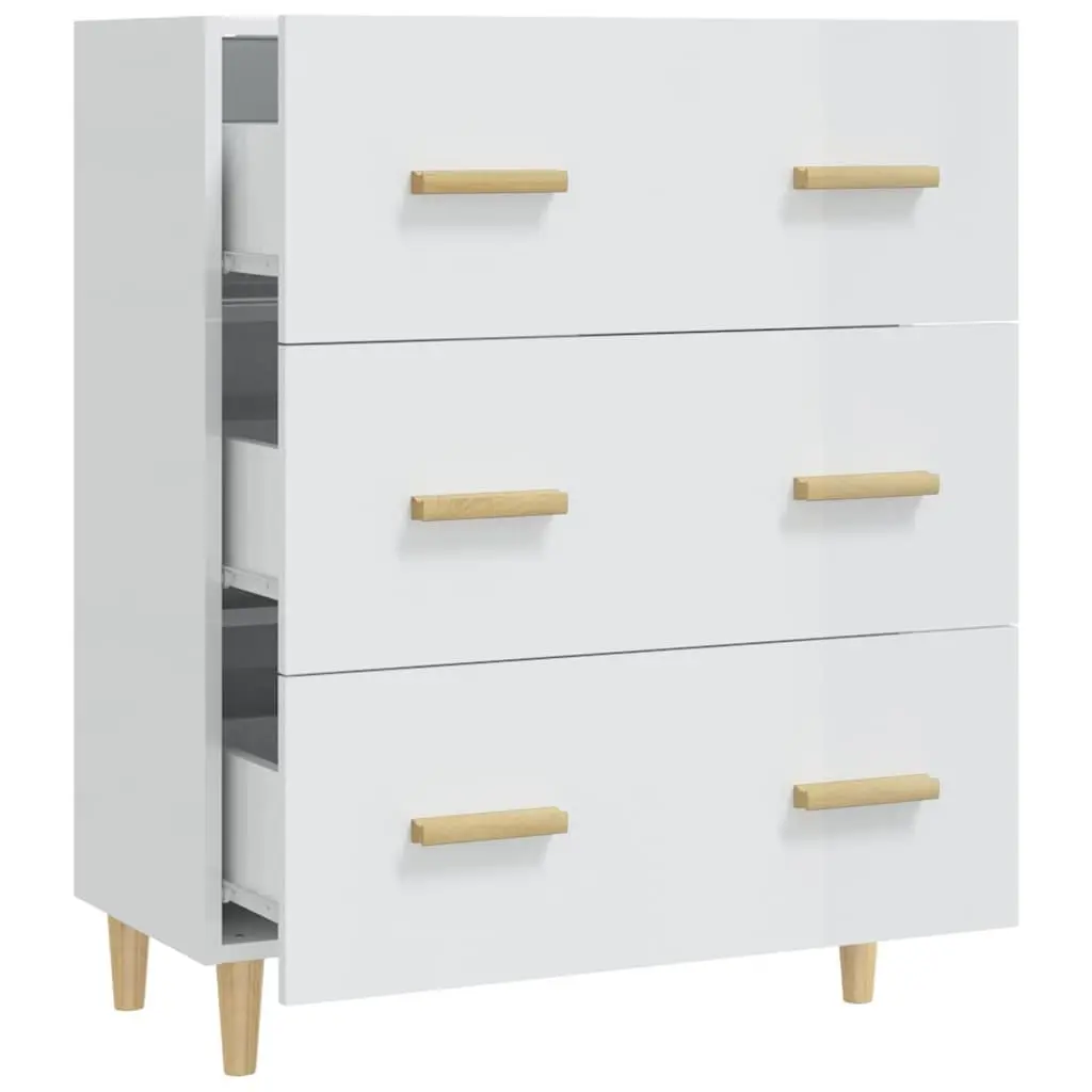 High Gloss White Sideboard Cabinet with 3 Drawers 70x34x90cm Storage Buffet