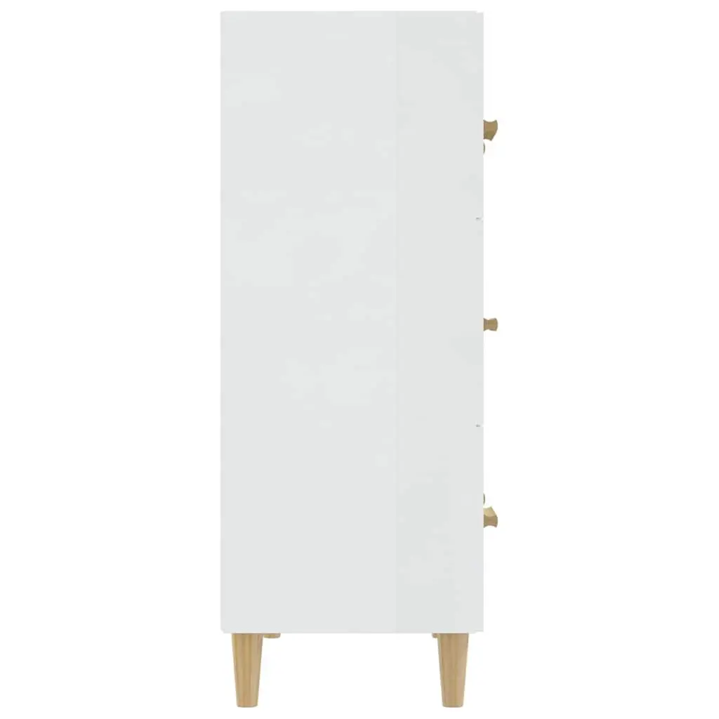 High Gloss White Sideboard Cabinet with 3 Drawers 70x34x90cm Storage Buffet