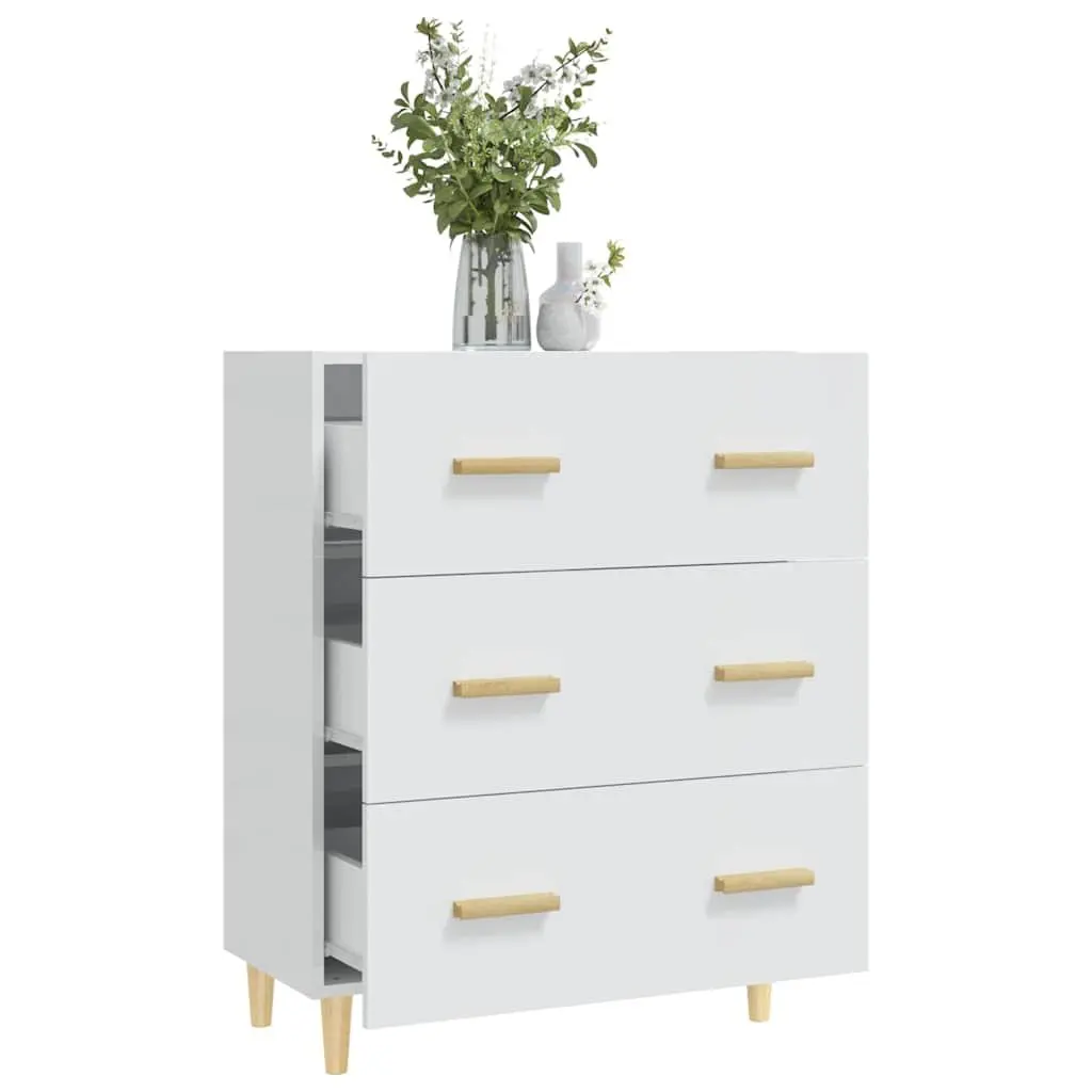 High Gloss White Sideboard Cabinet with 3 Drawers 70x34x90cm Storage Buffet