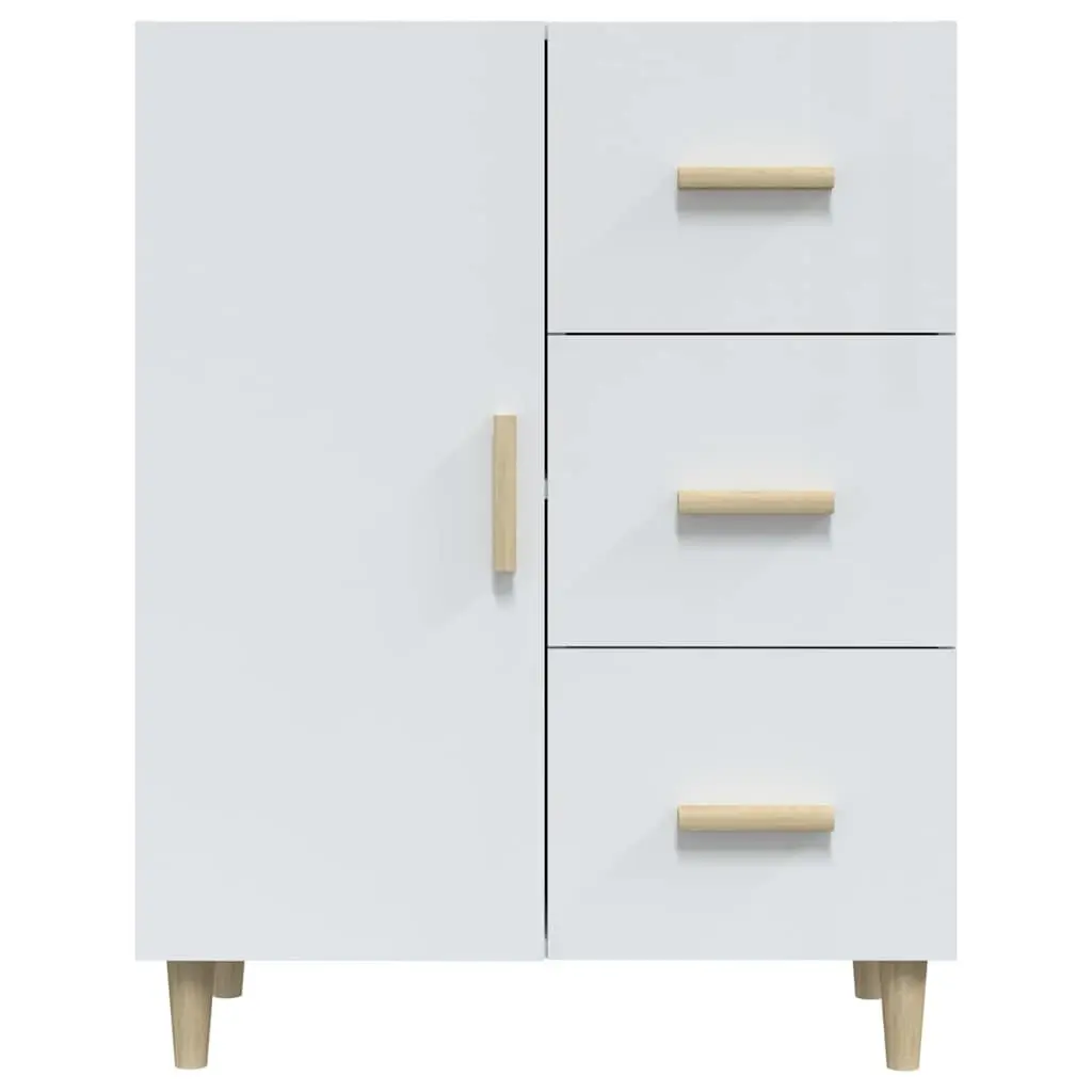 High Gloss White Sideboard Storage Cabinet Engineered Wood 3 Drawers 69.5Wx34Dx90H cm