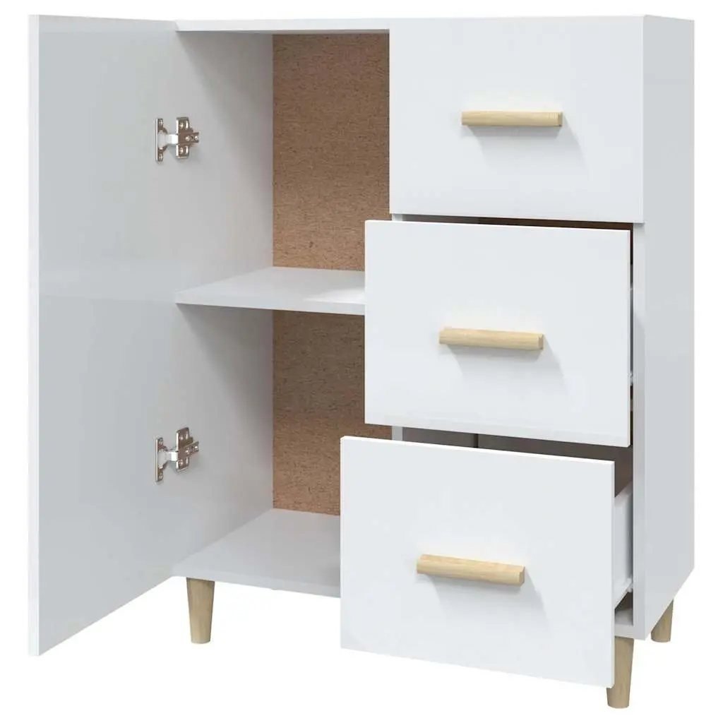 High Gloss White Sideboard Storage Cabinet Engineered Wood 3 Drawers 69.5Wx34Dx90H cm