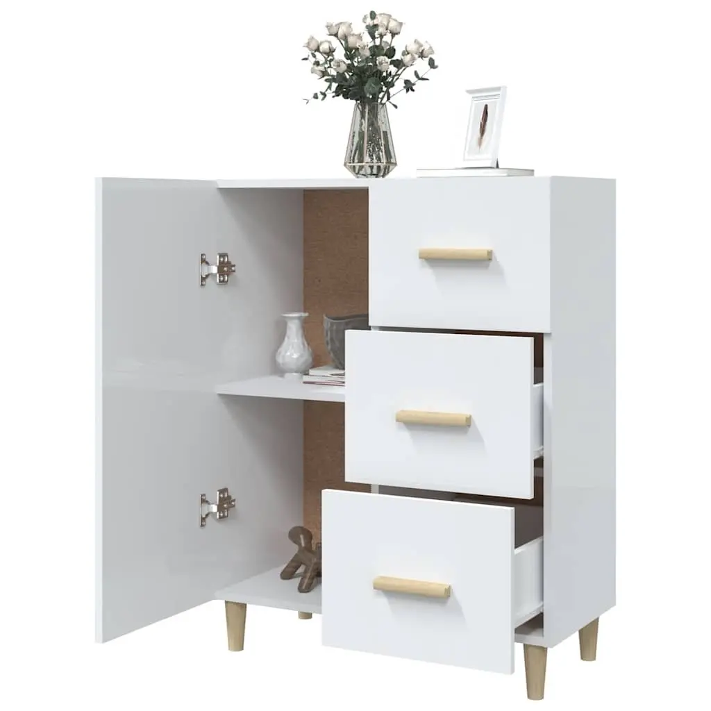 High Gloss White Sideboard Storage Cabinet Engineered Wood 3 Drawers 69.5Wx34Dx90H cm