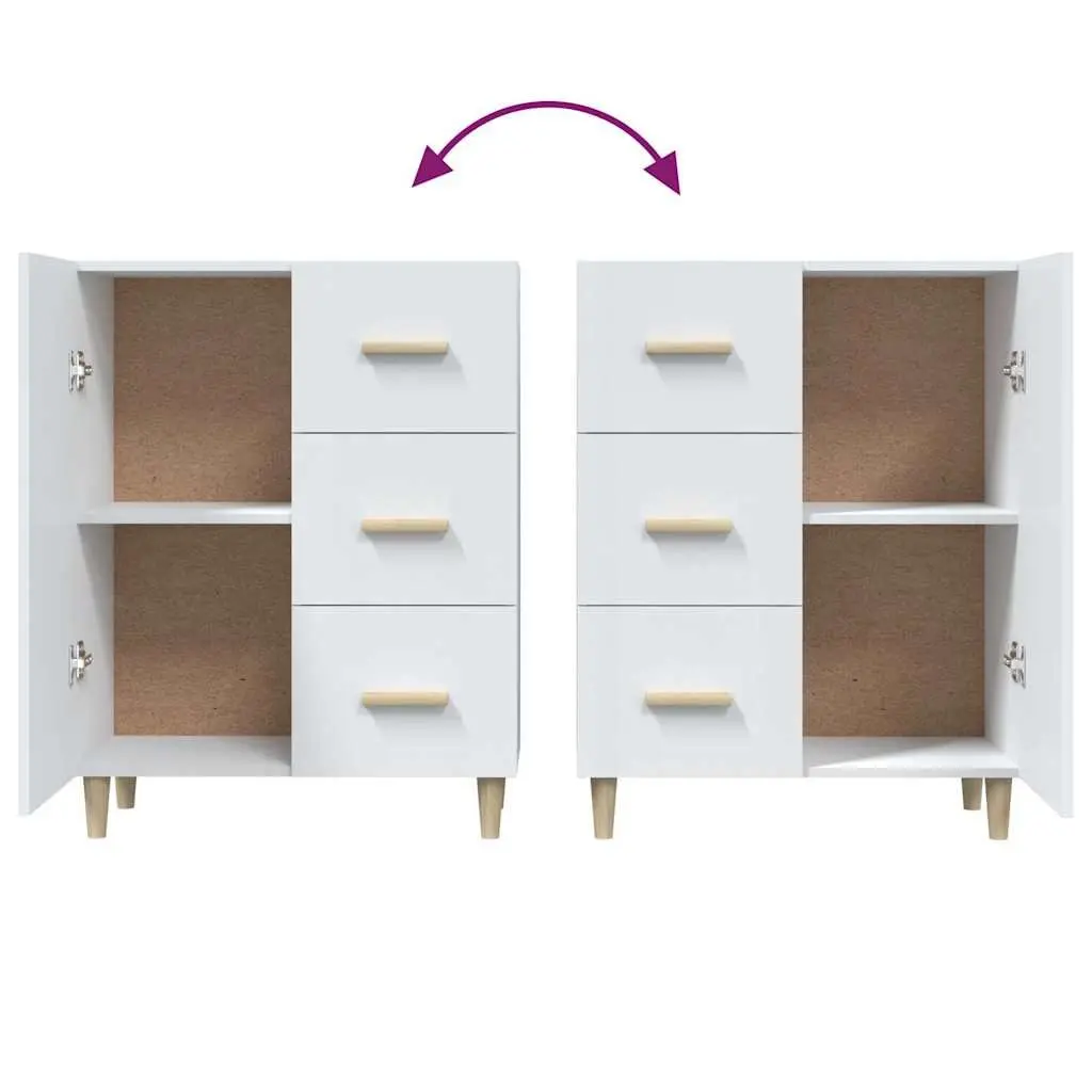 High Gloss White Sideboard Storage Cabinet Engineered Wood 3 Drawers 69.5Wx34Dx90H cm