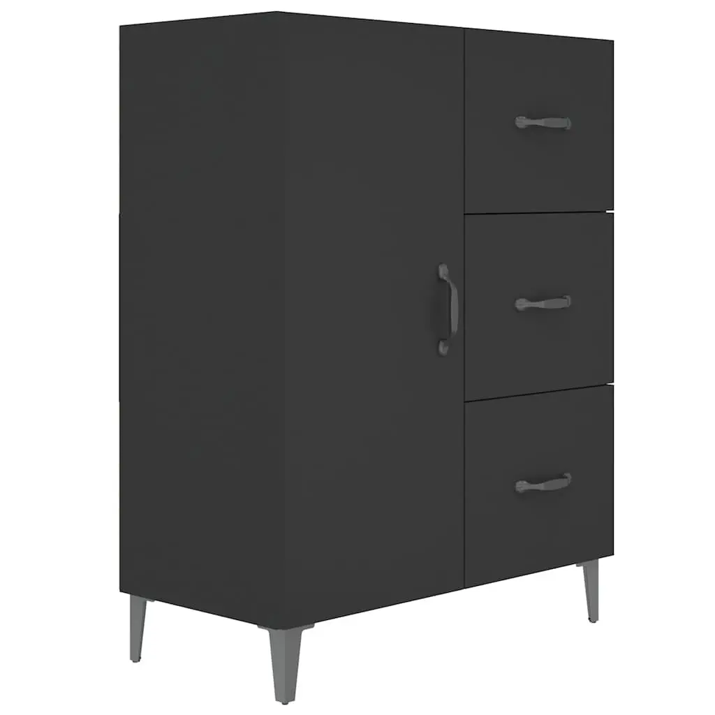 Black Sideboard Cabinet Engineered Wood 69.5x34x90cm Storage Buffet with 1 Door and 3 Drawers