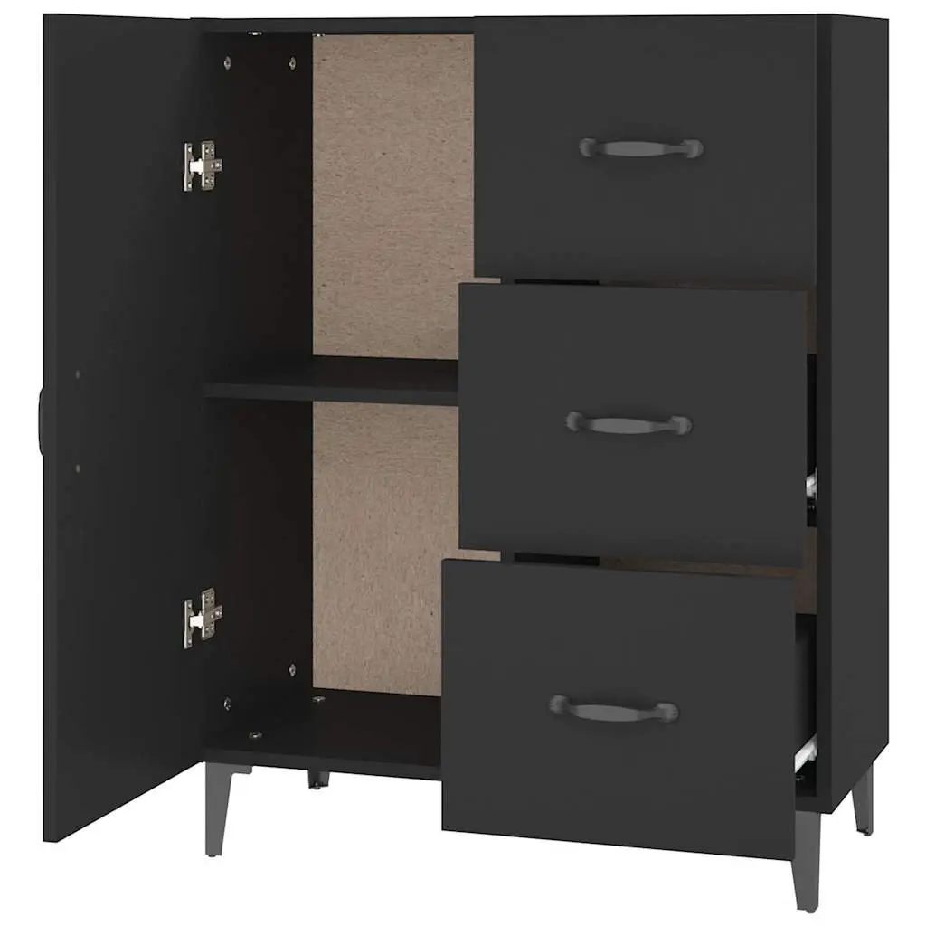 Black Sideboard Cabinet Engineered Wood 69.5x34x90cm Storage Buffet with 1 Door and 3 Drawers