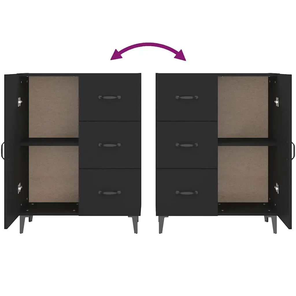 Black Sideboard Cabinet Engineered Wood 69.5x34x90cm Storage Buffet with 1 Door and 3 Drawers