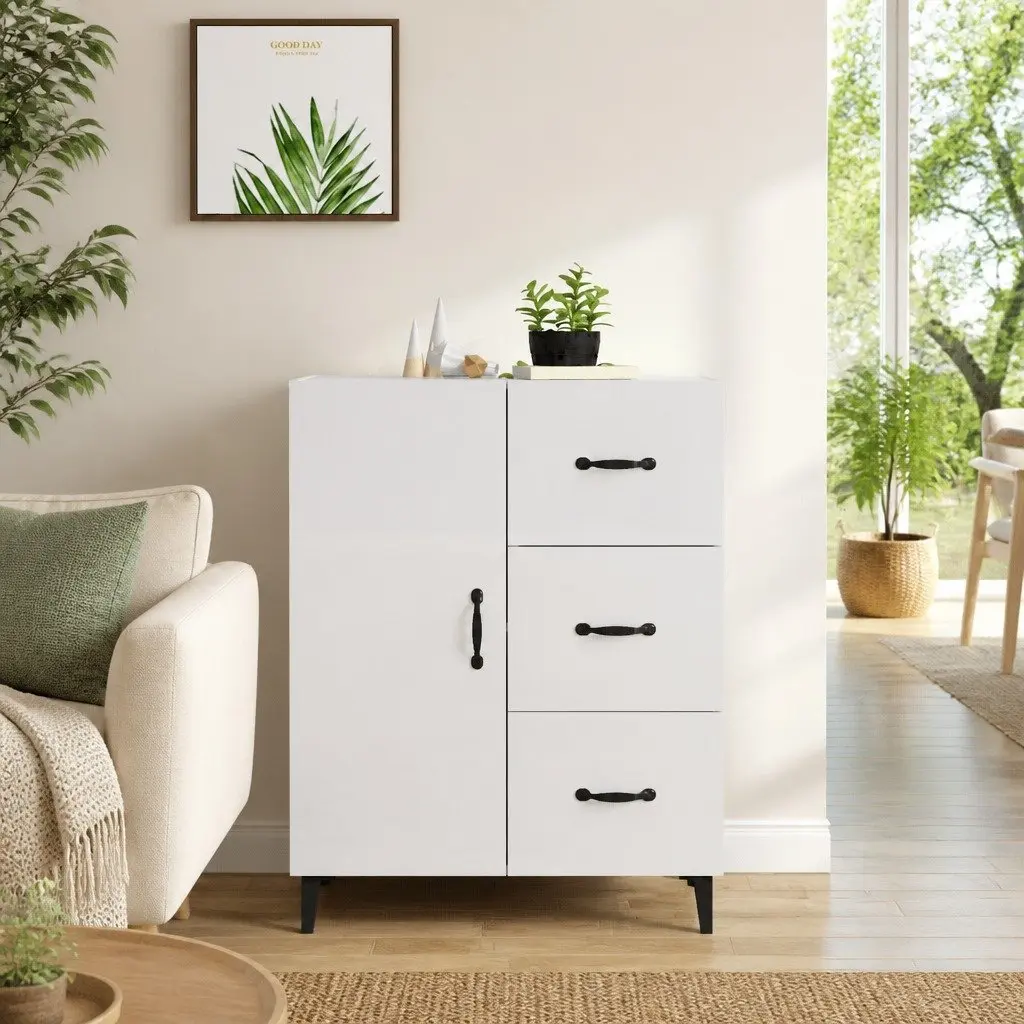 Sideboard High Gloss White Storage Cabinet 1 Door 3 Drawers Buffet Furniture