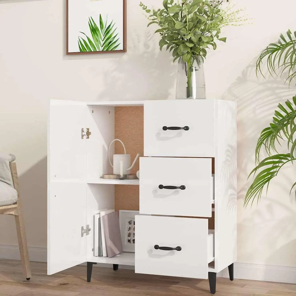 Sideboard High Gloss White Storage Cabinet 1 Door 3 Drawers Buffet Furniture