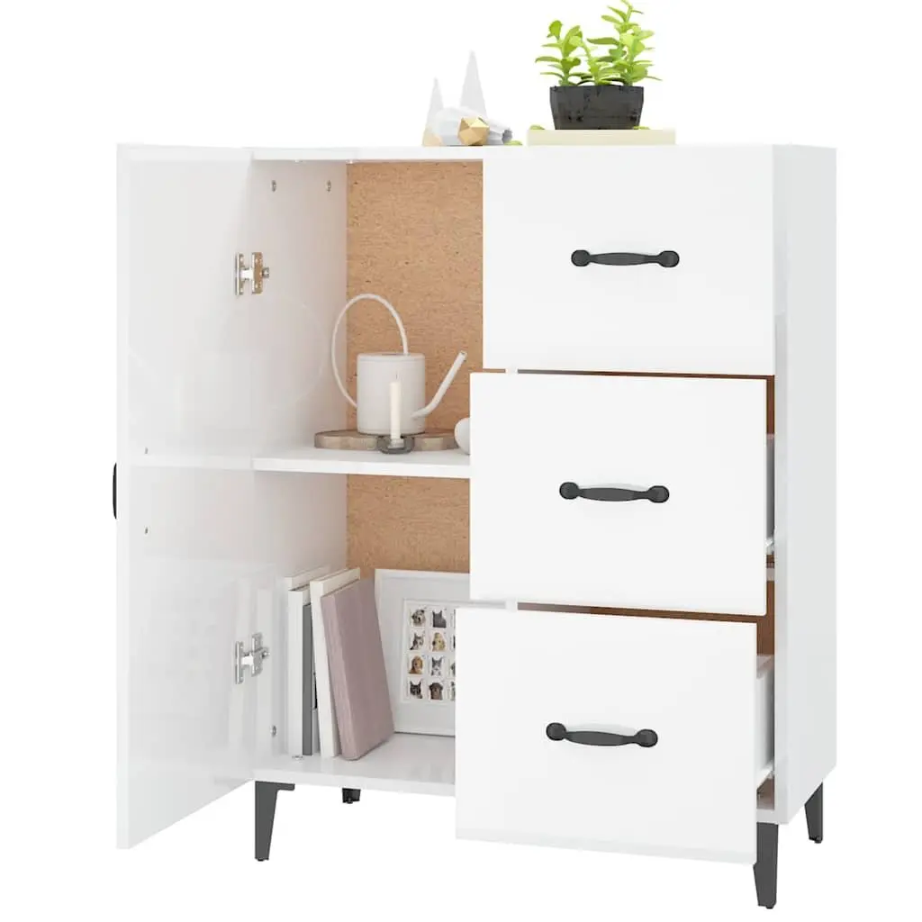 Sideboard High Gloss White Storage Cabinet 1 Door 3 Drawers Buffet Furniture