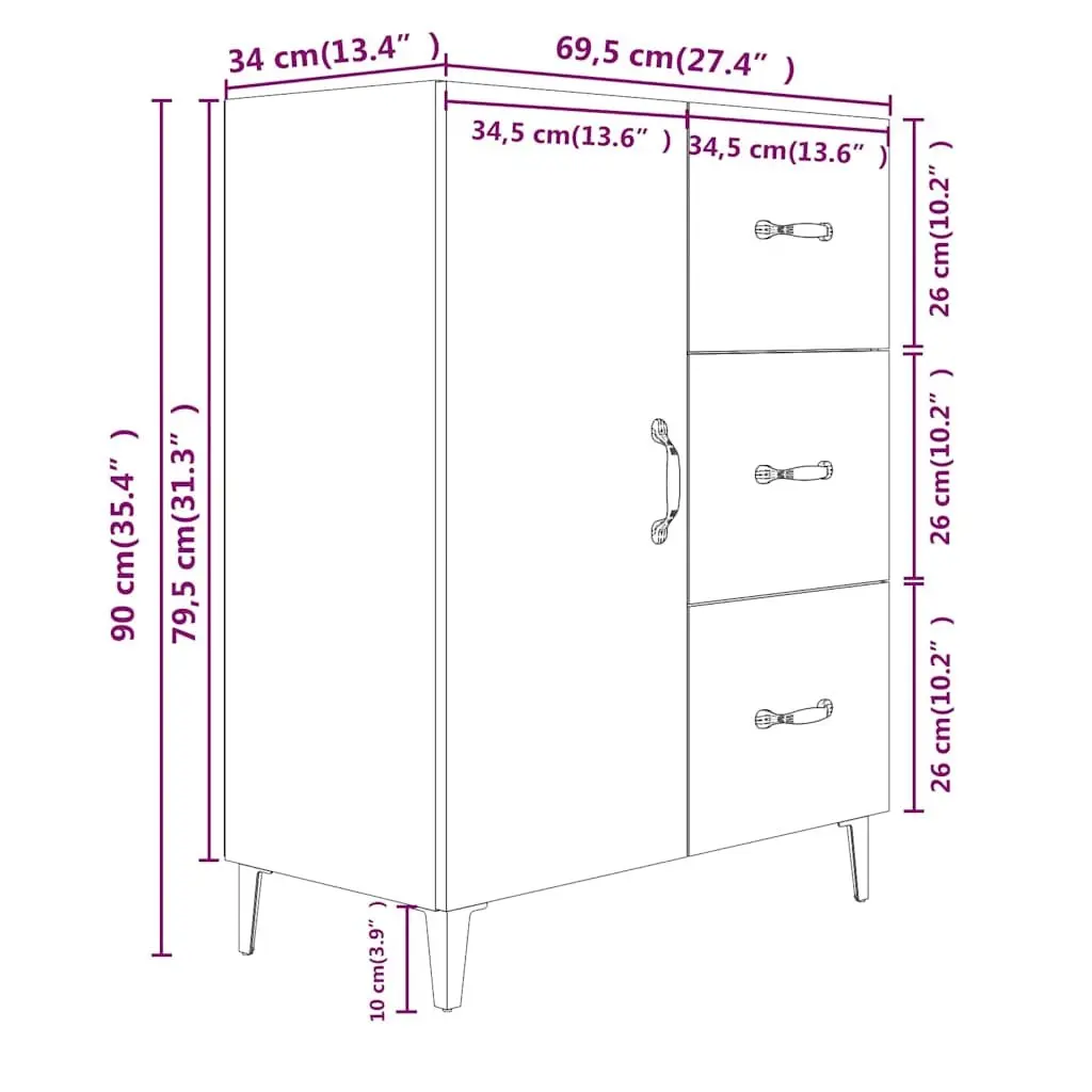 Sideboard High Gloss White Storage Cabinet 1 Door 3 Drawers Buffet Furniture