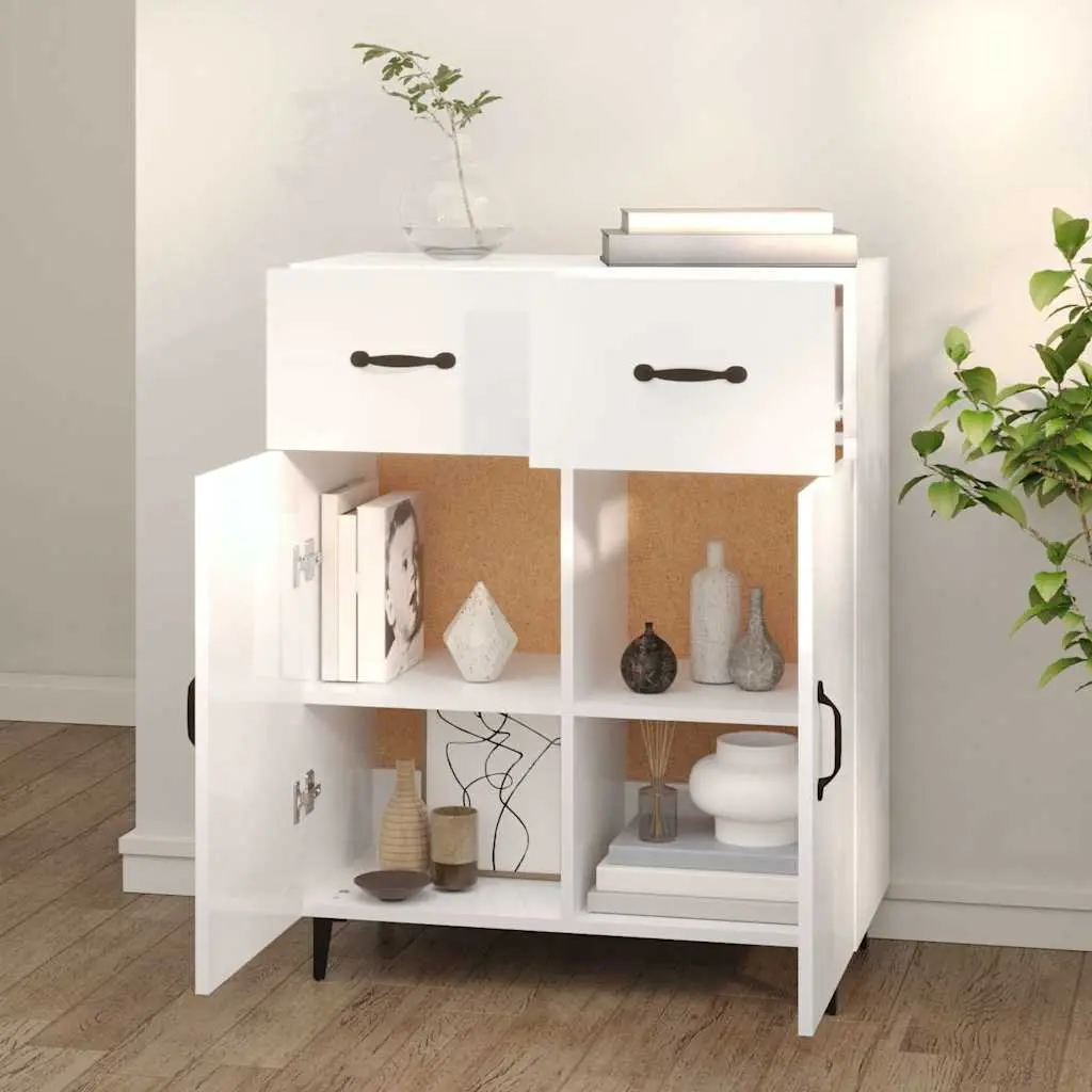 Sideboard High Gloss White 69.5x34x90cm Storage Cabinet 2 Doors 2 Drawers