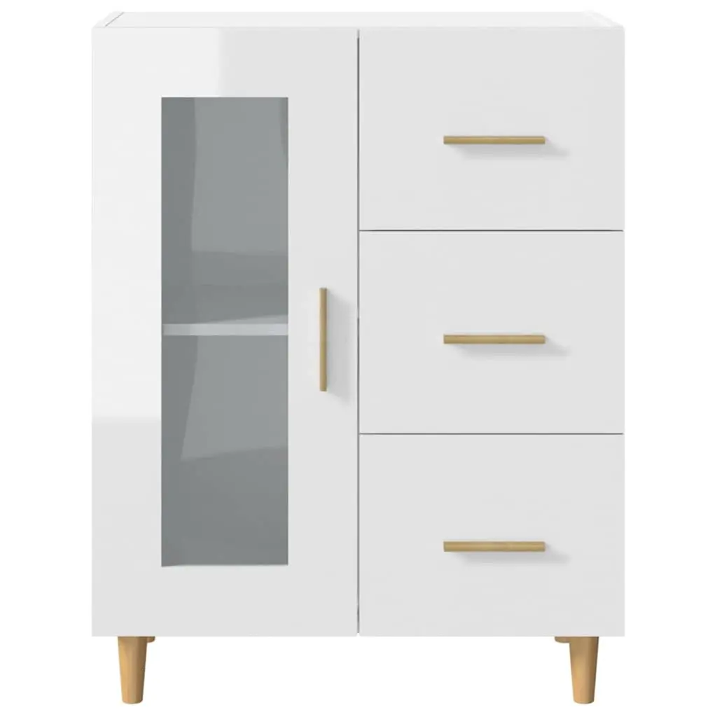 Engineered Wood Sideboard Storage Cabinet with Glass Door and Drawers High Gloss White 69.5W x 34D x 90H cm