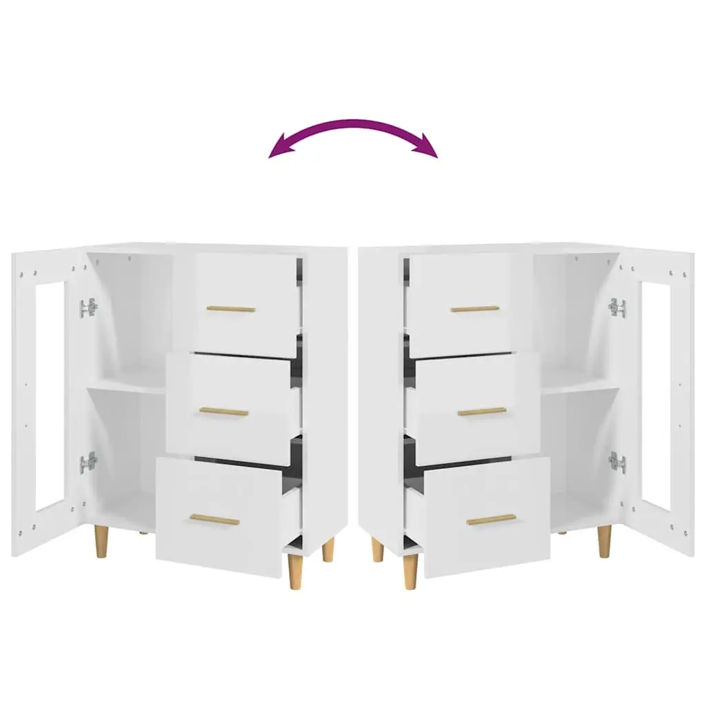Engineered Wood Sideboard Storage Cabinet with Glass Door and Drawers High Gloss White 69.5W x 34D x 90H cm
