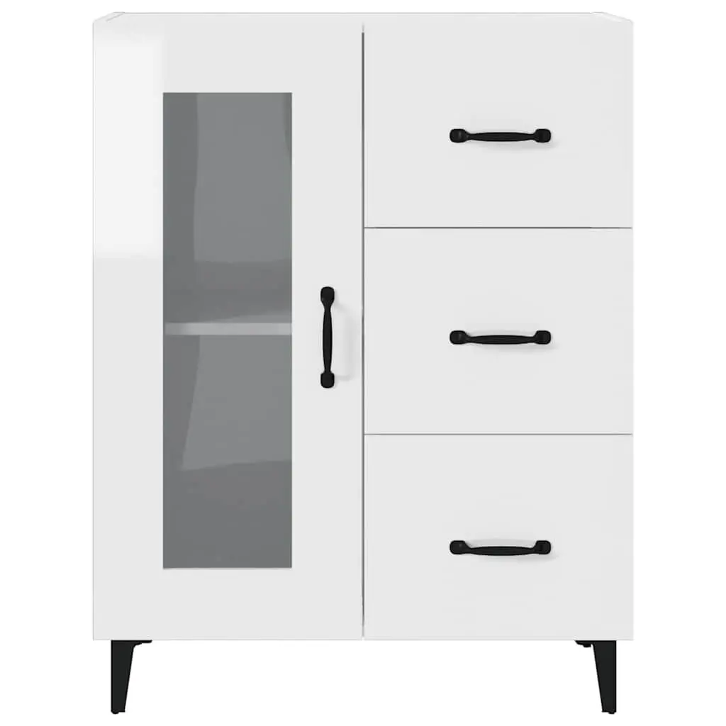 Storage Cabinet Engineered Wood High Gloss White 69.5x34x90cm with Glass Door and Drawers