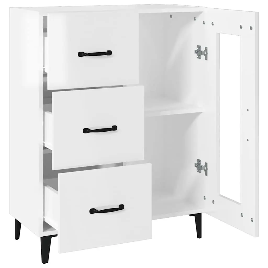 Storage Cabinet Engineered Wood High Gloss White 69.5x34x90cm with Glass Door and Drawers
