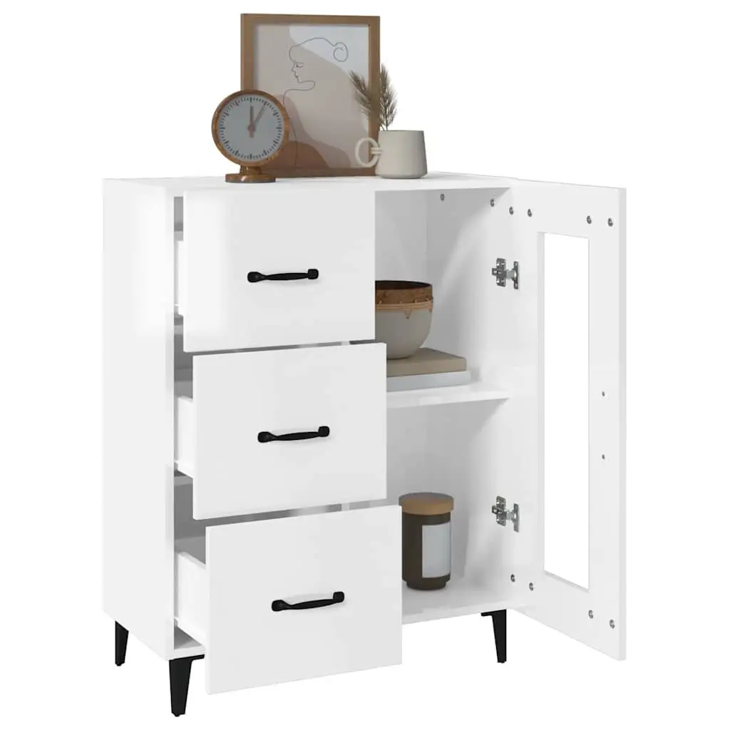 Storage Cabinet Engineered Wood High Gloss White 69.5x34x90cm with Glass Door and Drawers
