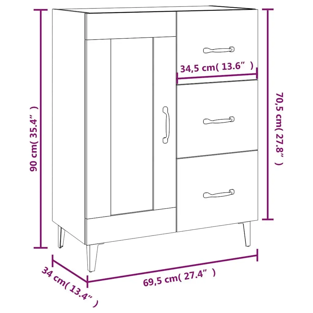 Storage Cabinet Engineered Wood High Gloss White 69.5x34x90cm with Glass Door and Drawers