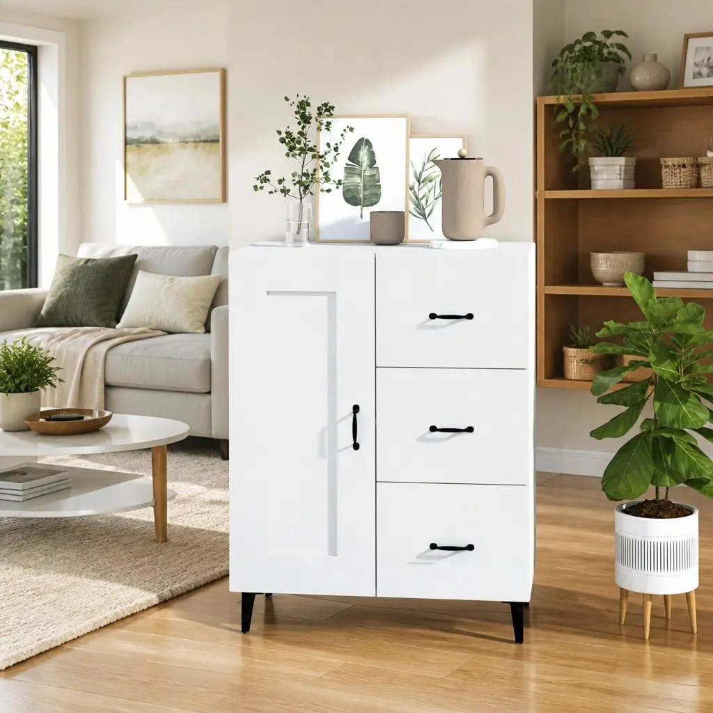 White Sideboard Cabinet Engineered Wood 69.5W x 34D x 90H cm