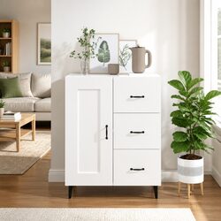 White High Gloss Sideboard Storage Cabinet Engineered Wood Living Room Furniture