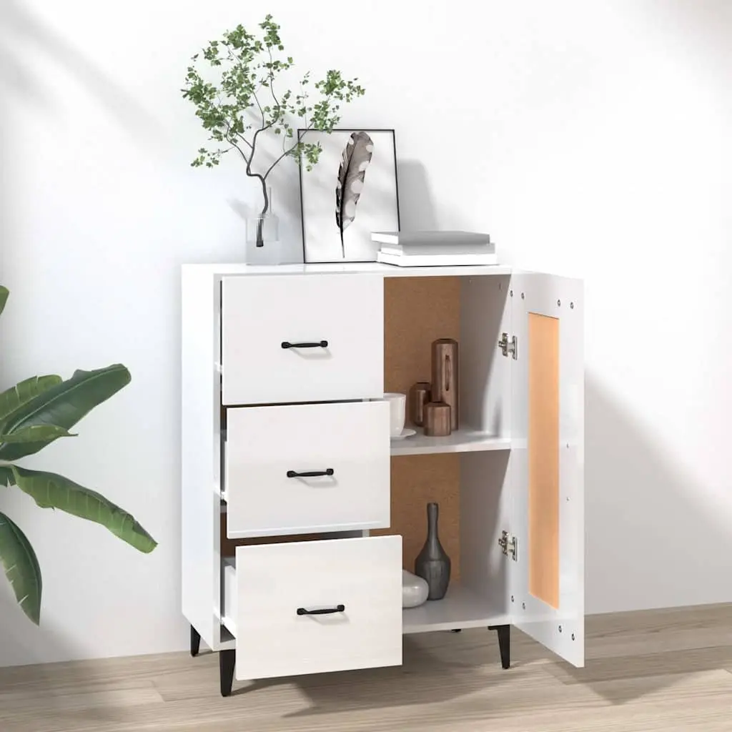 Sideboard High Gloss White Engineered Wood 69.5 x 34 x 90 cm
