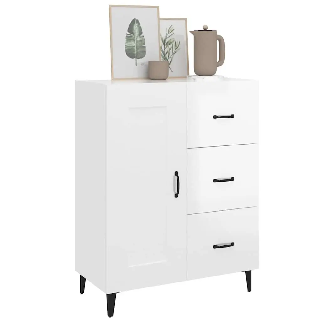 Sideboard High Gloss White Engineered Wood 69.5 x 34 x 90 cm