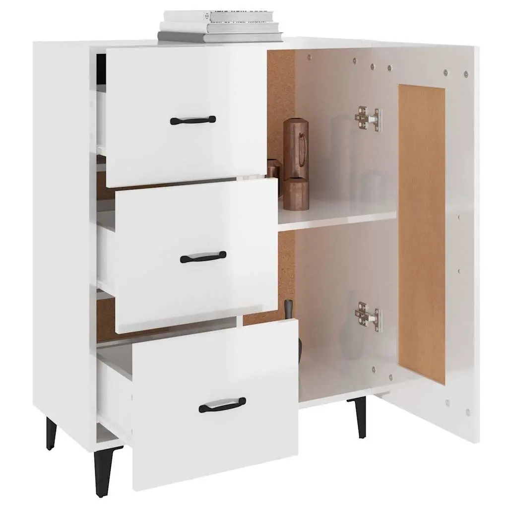 Sideboard High Gloss White Engineered Wood 69.5 x 34 x 90 cm