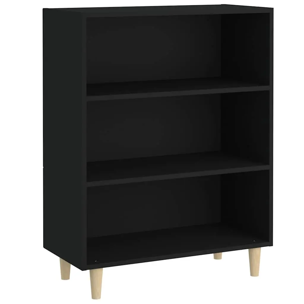 Black Engineered Wood Sideboard Cabinet with 3 Shelves for Home Storage and Display