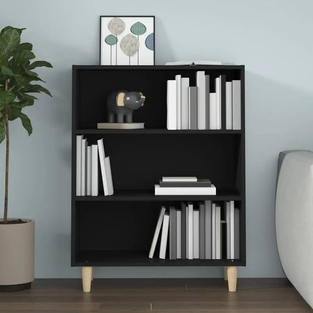 Black Engineered Wood Sideboard Cabinet with 3 Shelves for Home Storage and Display