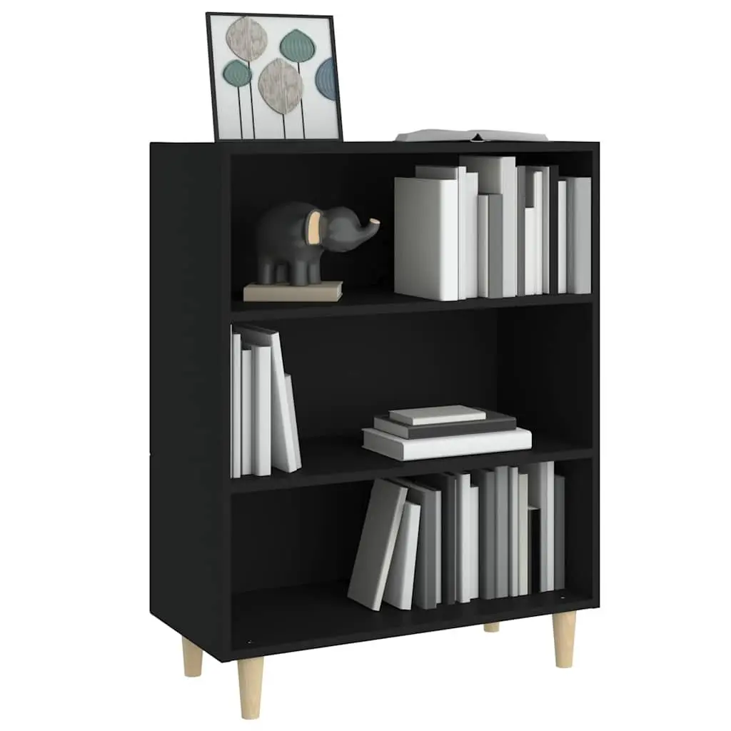 Black Engineered Wood Sideboard Cabinet with 3 Shelves for Home Storage and Display