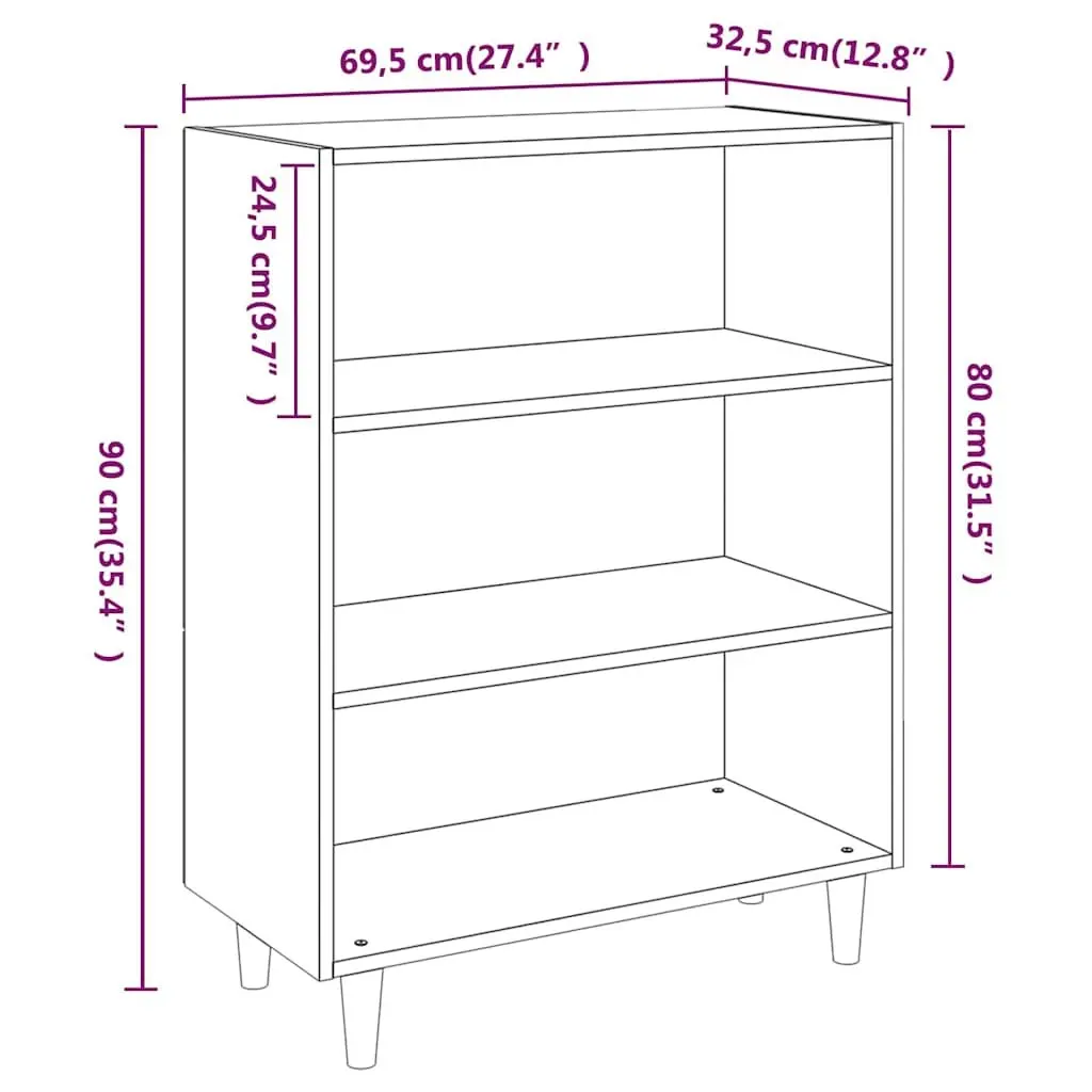 Black Engineered Wood Sideboard Cabinet with 3 Shelves for Home Storage and Display