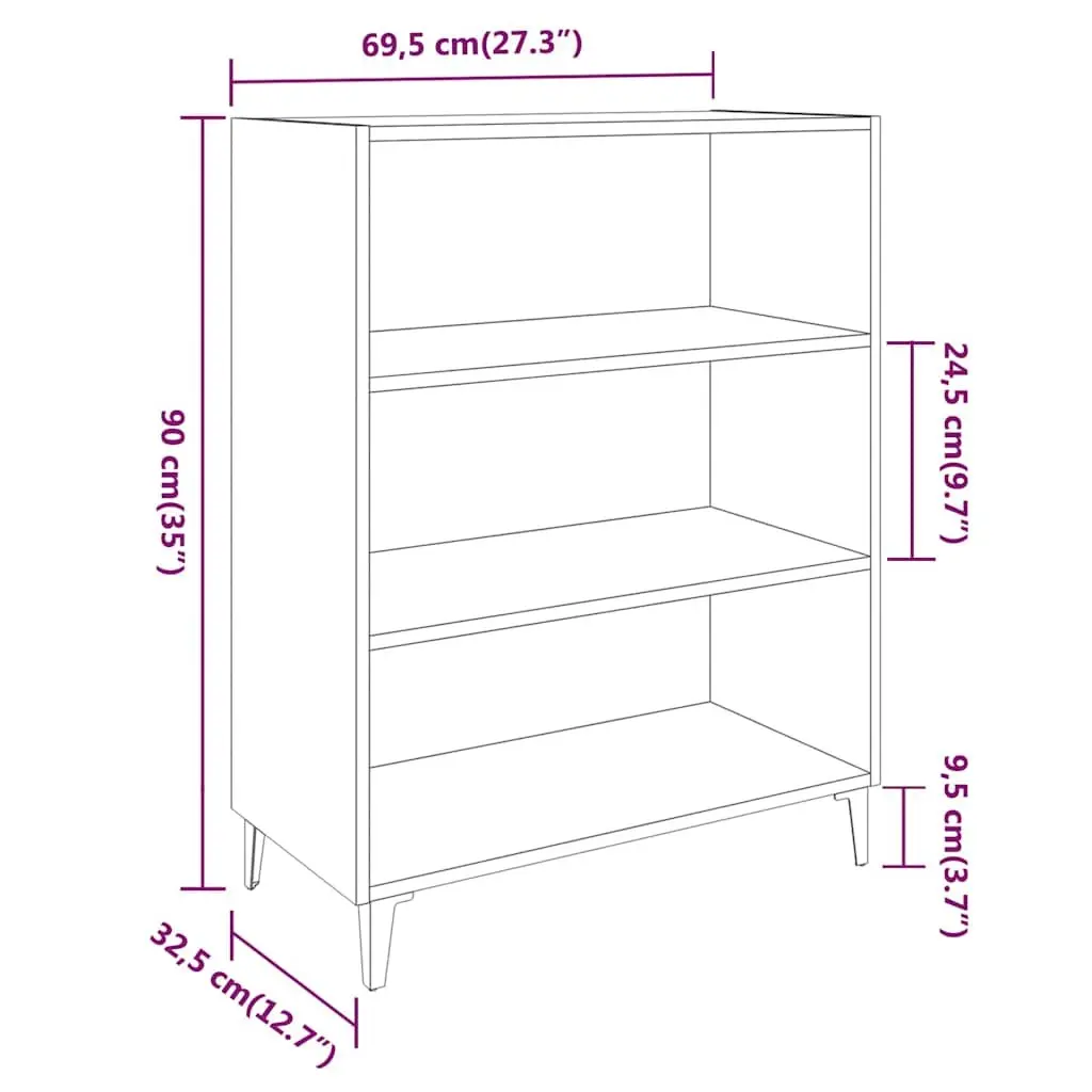 Sideboard High Gloss White Storage Cabinet 69.5x32.5x90cm Engineered Wood