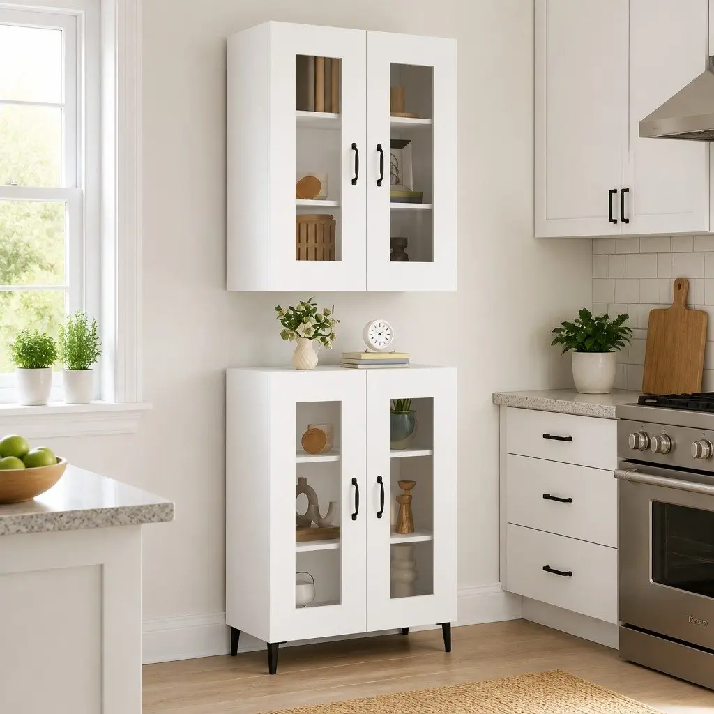 Hanging Wall Cabinet White Engineered Wood Storage Organiser 69.5 x 34 x 90 cm