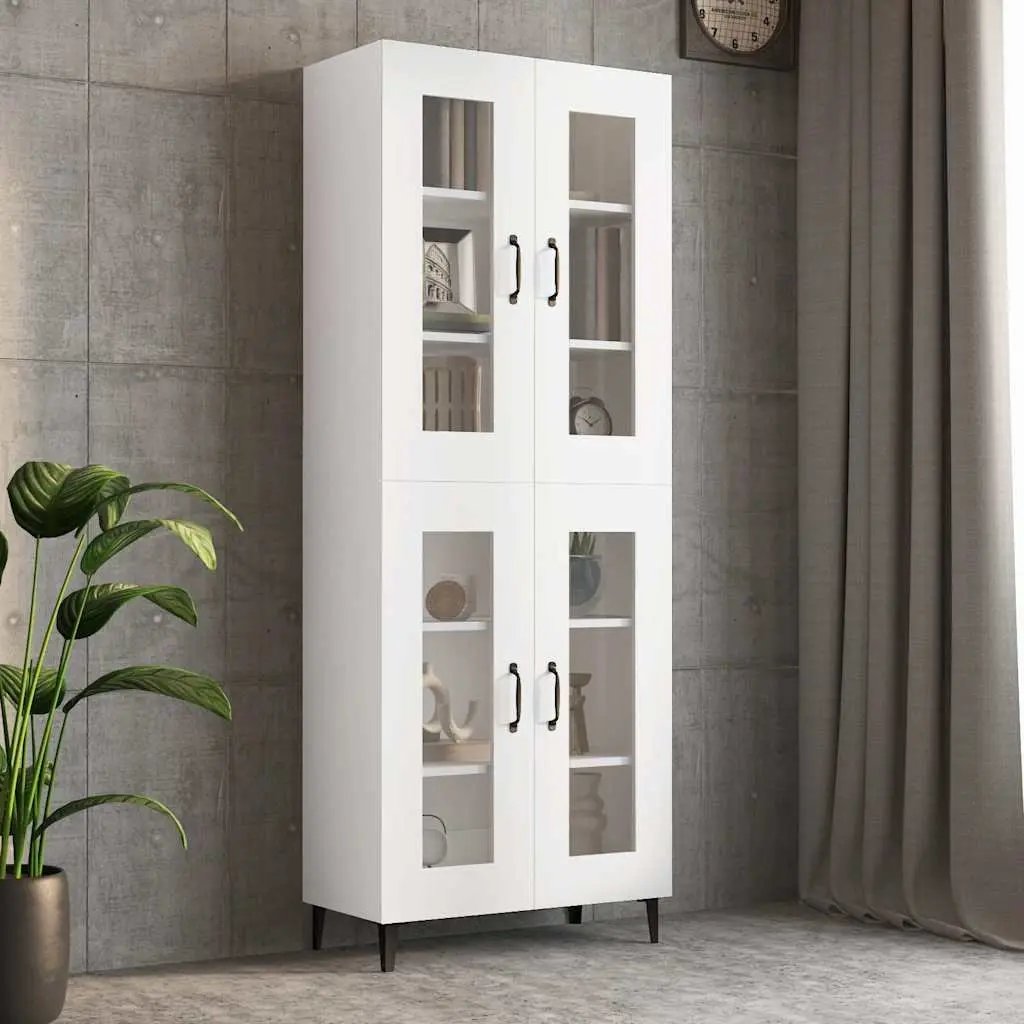 Hanging Wall Cabinet White Engineered Wood Storage Organiser 69.5 x 34 x 90 cm