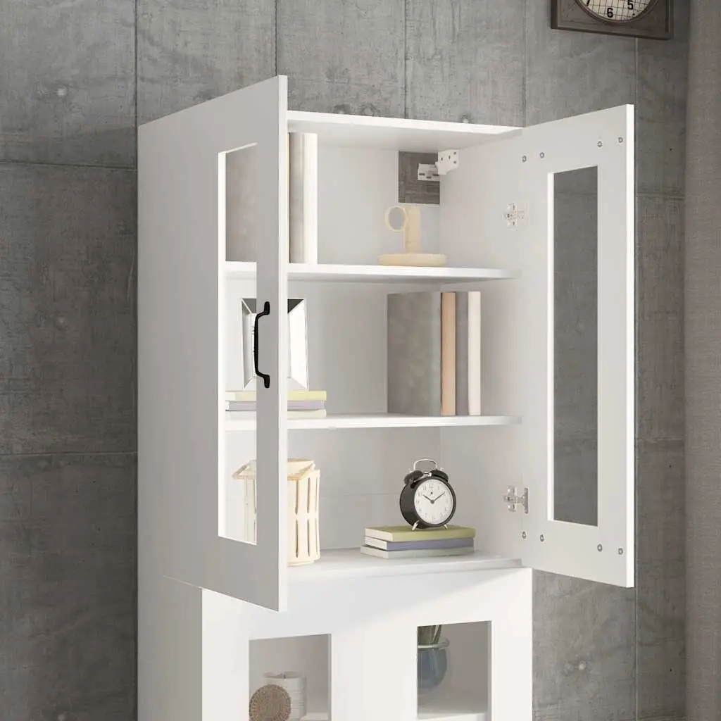 Hanging Wall Cabinet White Engineered Wood Storage Organiser 69.5 x 34 x 90 cm
