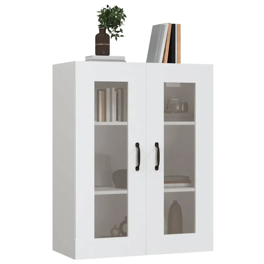 Hanging Wall Cabinet White Engineered Wood Storage Organiser 69.5 x 34 x 90 cm