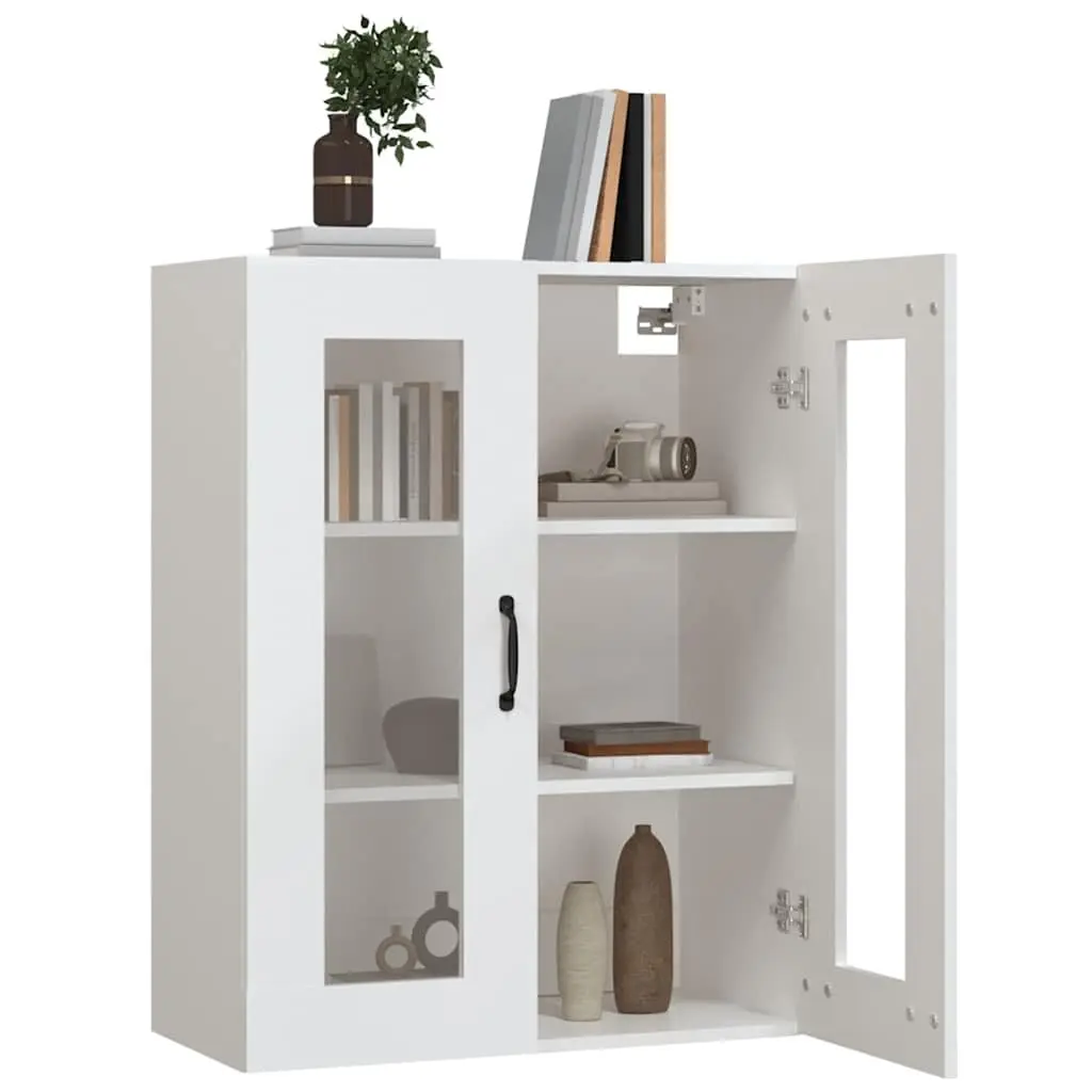Hanging Wall Cabinet White Engineered Wood Storage Organiser 69.5 x 34 x 90 cm