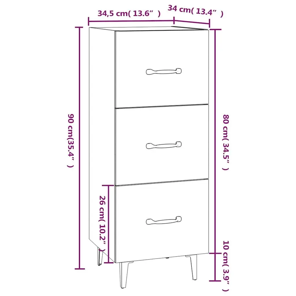 Sideboard Storage Cabinet Engineered Wood White 34.5 cm Width 34 cm Depth 90 cm Height