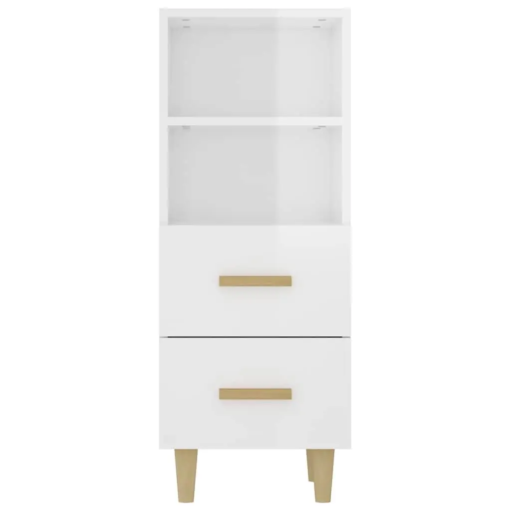 Sideboard High Gloss White Storage Cabinet 2 Drawers 2 Shelves Engineered Wood 34.5 x 34 x 90 cm