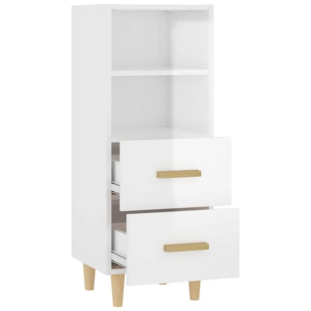 Sideboard High Gloss White Storage Cabinet 2 Drawers 2 Shelves Engineered Wood 34.5 x 34 x 90 cm