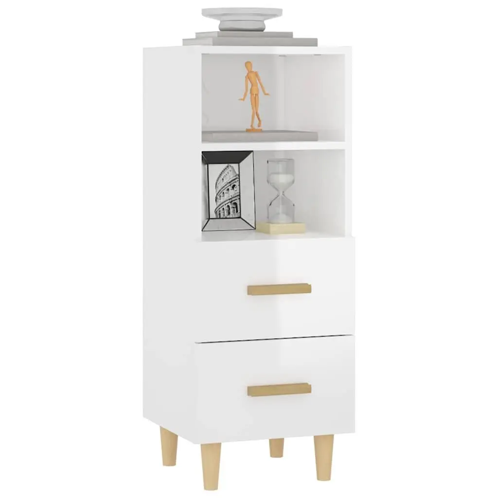 Sideboard High Gloss White Storage Cabinet 2 Drawers 2 Shelves Engineered Wood 34.5 x 34 x 90 cm