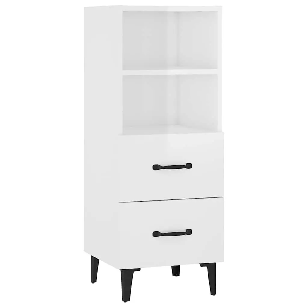 White High Gloss Sideboard Storage Cabinet Engineered Wood Buffet 34.5x34x90cm